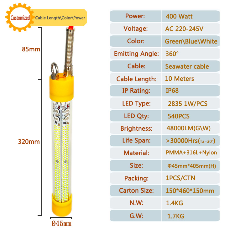 400W 녹색 흰색 220v 낚시 미끼 LED 낚시등  - Fishing Lure 리뷰 및 가격